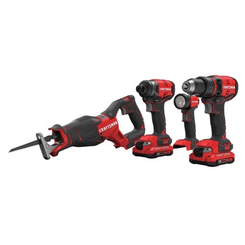 | Craftsman V20 Brushless Lithium-Ion Cordless 4-Tool Combo Kit with 2 Batteries (2 Ah) - CMCK420D2