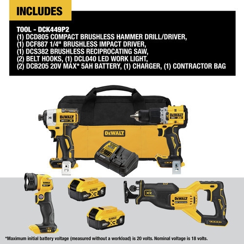 Dewalt DCK2050M2 20V MAX XR Brushless Lithium-Ion 1-2 in. Cordless Hammer  Driver Drill and 1-4 in. Atomic Impact Driver Combo Kit with (2) 4 Ah  Batteries